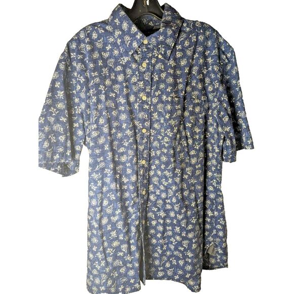 Tommy Hilfiger Other - Tommy Hilfiger Button Down Short Sleeve Cotton Shirt‎ Large Blue Floral Hawaiian